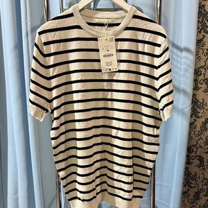 Zara Black and White Striped Sweatshirt